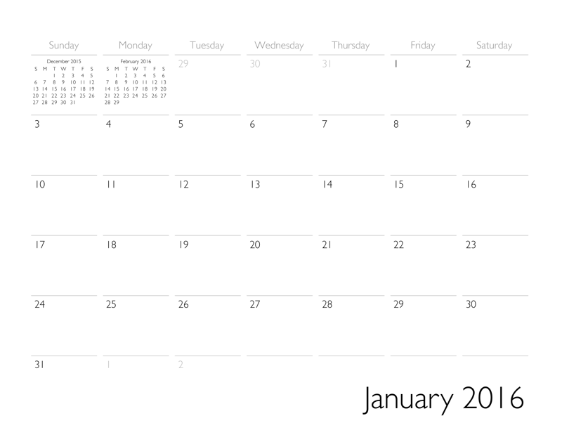2016 Calendar Template Template