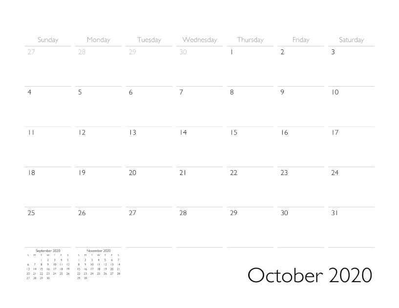 October 2020 Calendar Page