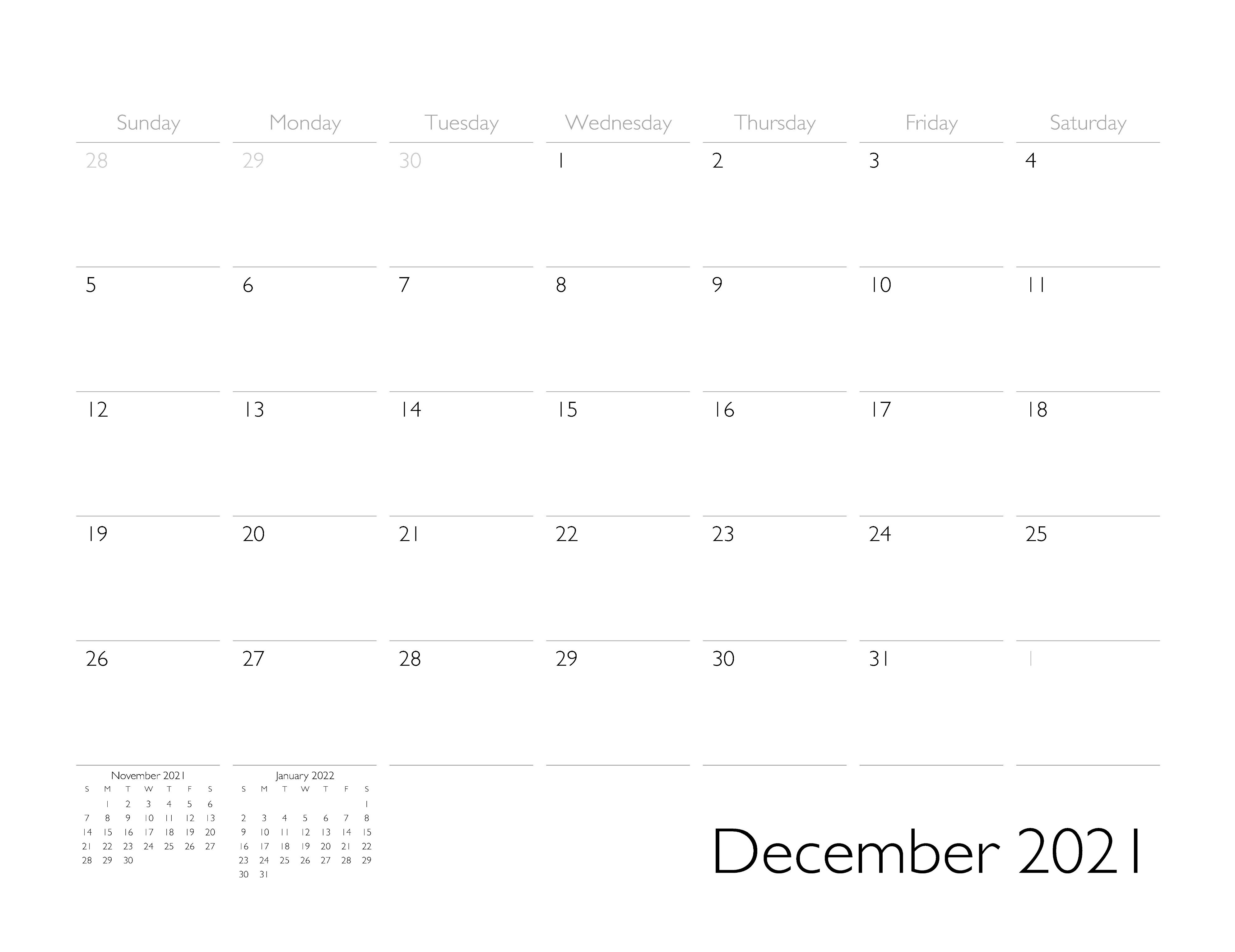 December 2021 Calendar Page