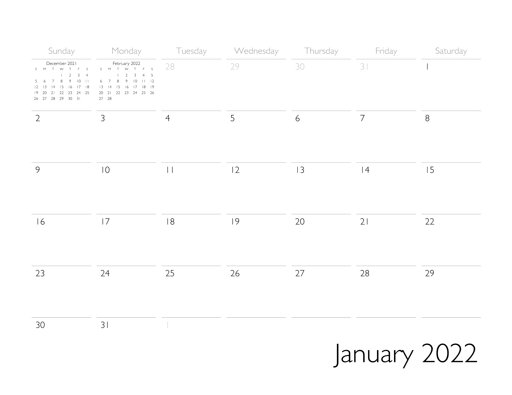 January 2022 Calendar Page