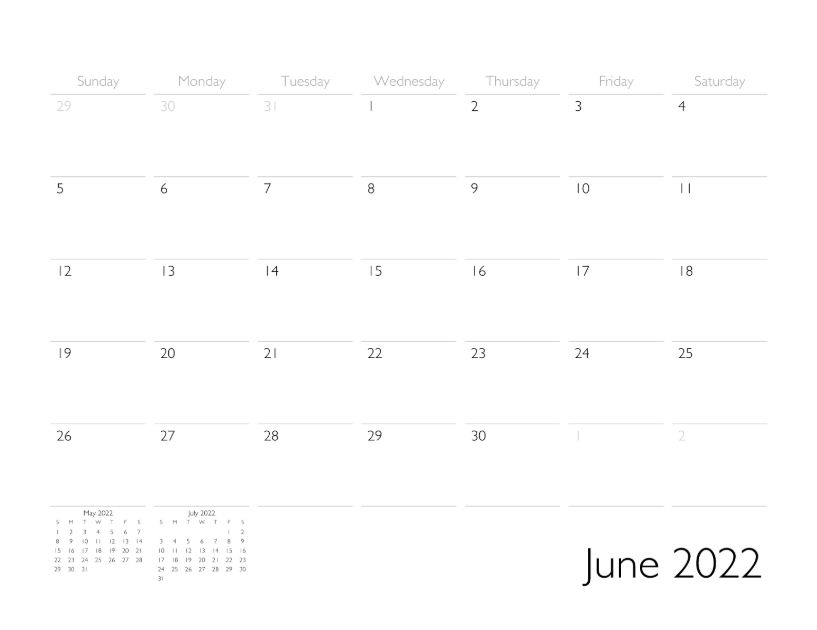 June 2022 Calendar Page