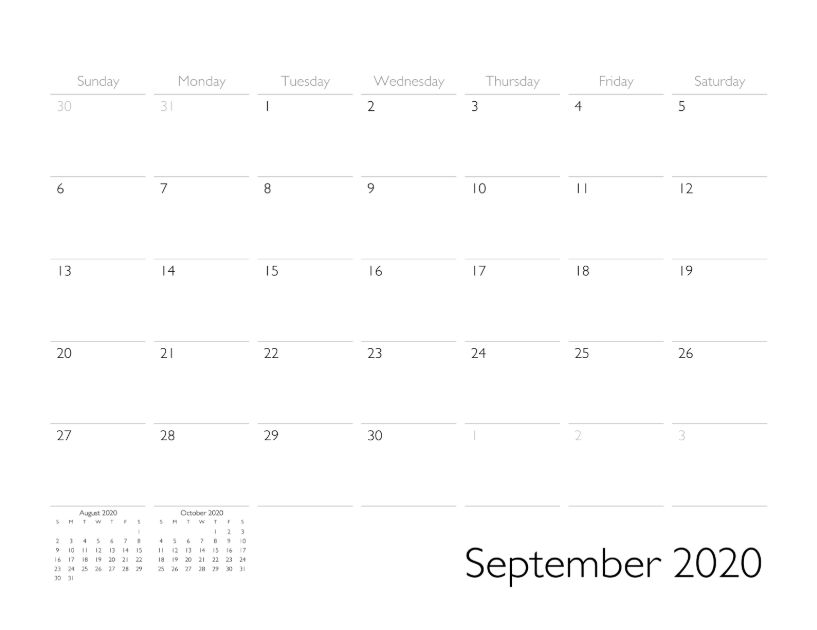 September 2020 Calendar Page