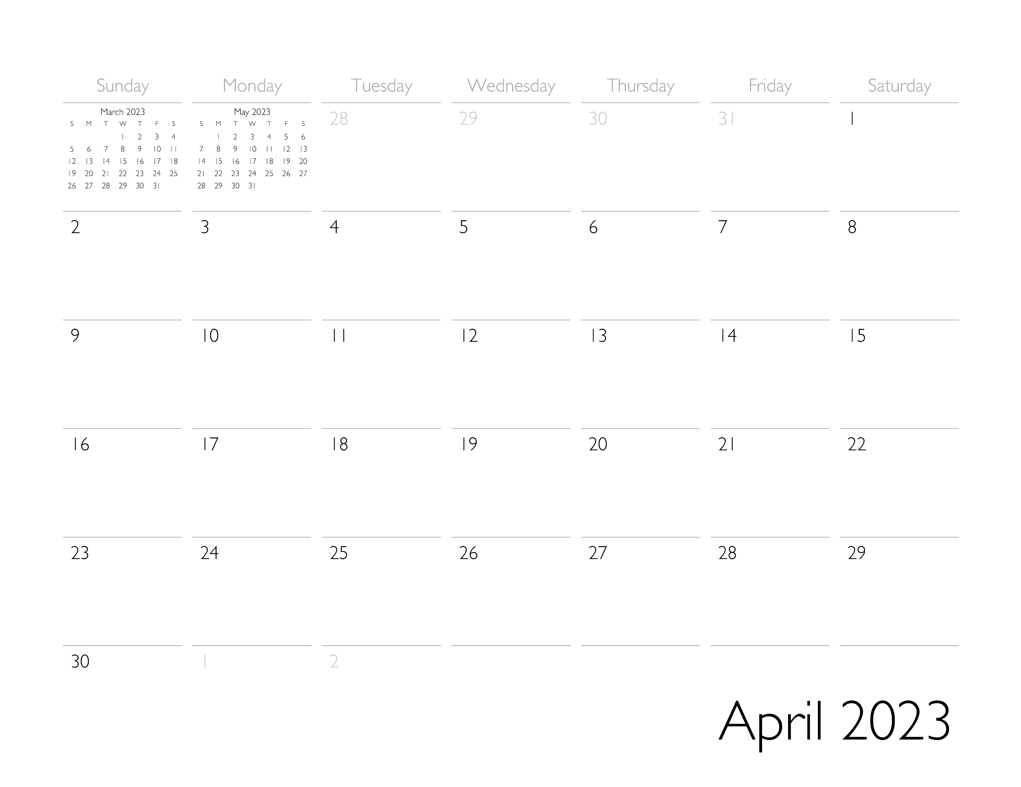 April 2023 Calendar Page